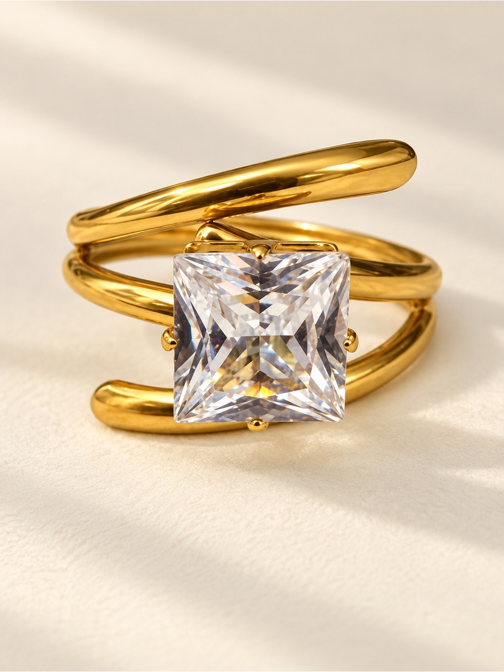 Gold Plated Wrap Ring with Square Clear Stone